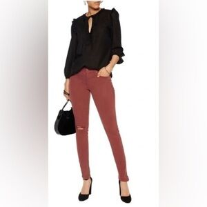 MOTHER The Looker Blow Out Burgundy Size 24 Denim Jeans Distressed Pants